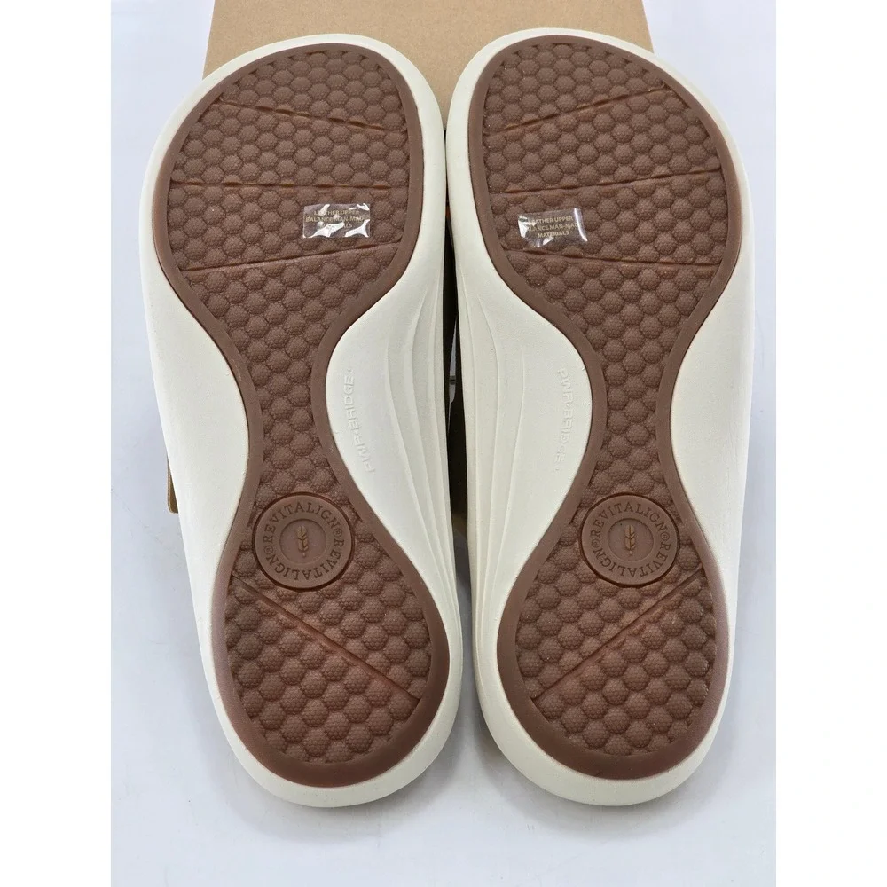 Revitalign Paxton Slide Sandals Mens 13EE Tan Leather Buckle -New